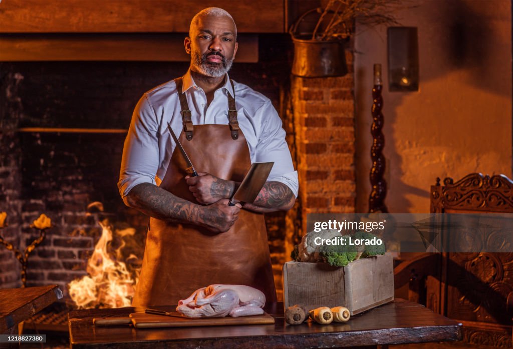Portrait of a black vintage country gentleman chef