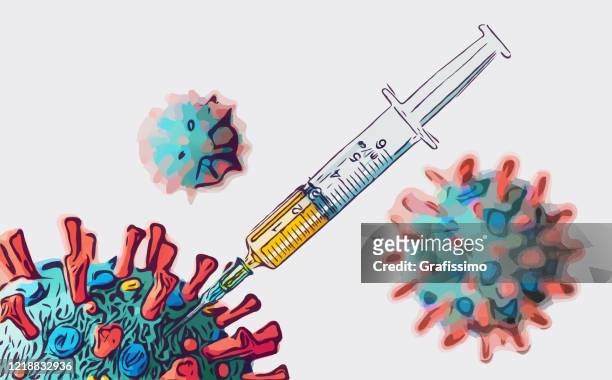 冠狀病毒covid-19疫苗接種與注射器繪圖 - corona 幅插畫檔、美工圖案、卡通及圖標