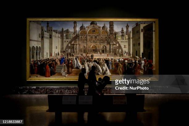Visitors view art at Pinacoteca di Brera on June 09, 2020 in Milan, Italy. Reopening to the public of the Pinacoteca di Brera after the forced...