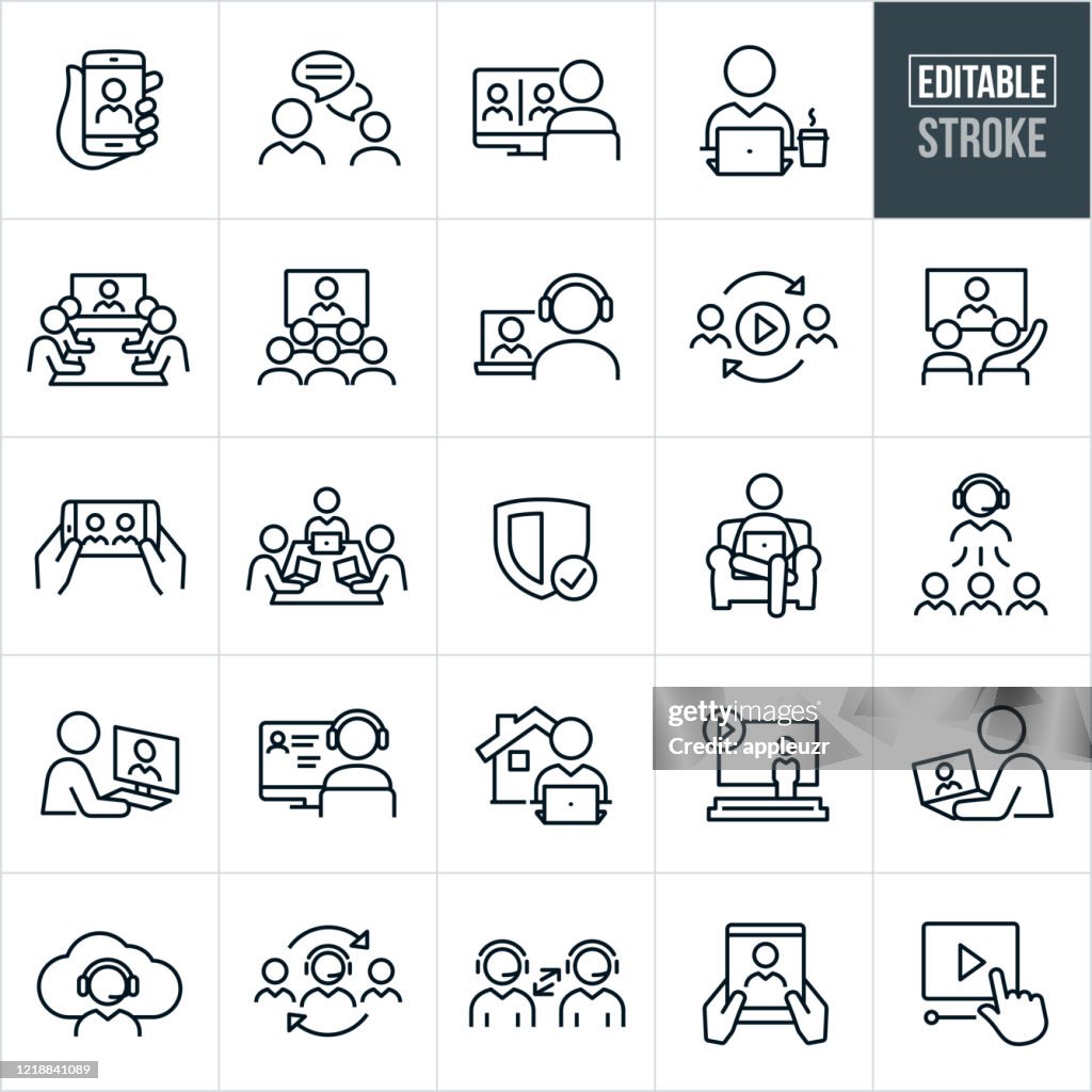 Video Conferencing Thin Line Icons - Editable Stroke