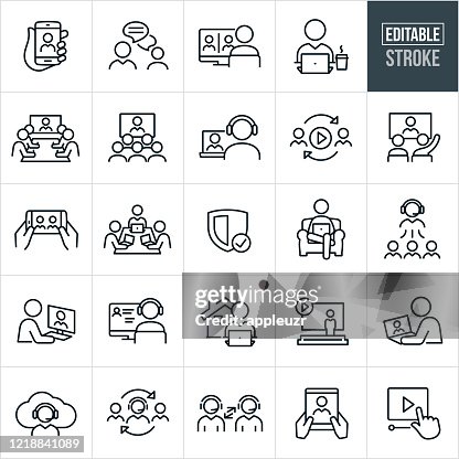 Video Conferencing Thin Line Icons - Editable Stroke Video Conferencing Thin Line Icons - Editable Stroke