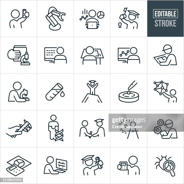 stockillustraties, clipart, cartoons en iconen met stem thin line iconen - bewerkbare lijn - wetenschappelijk experiment