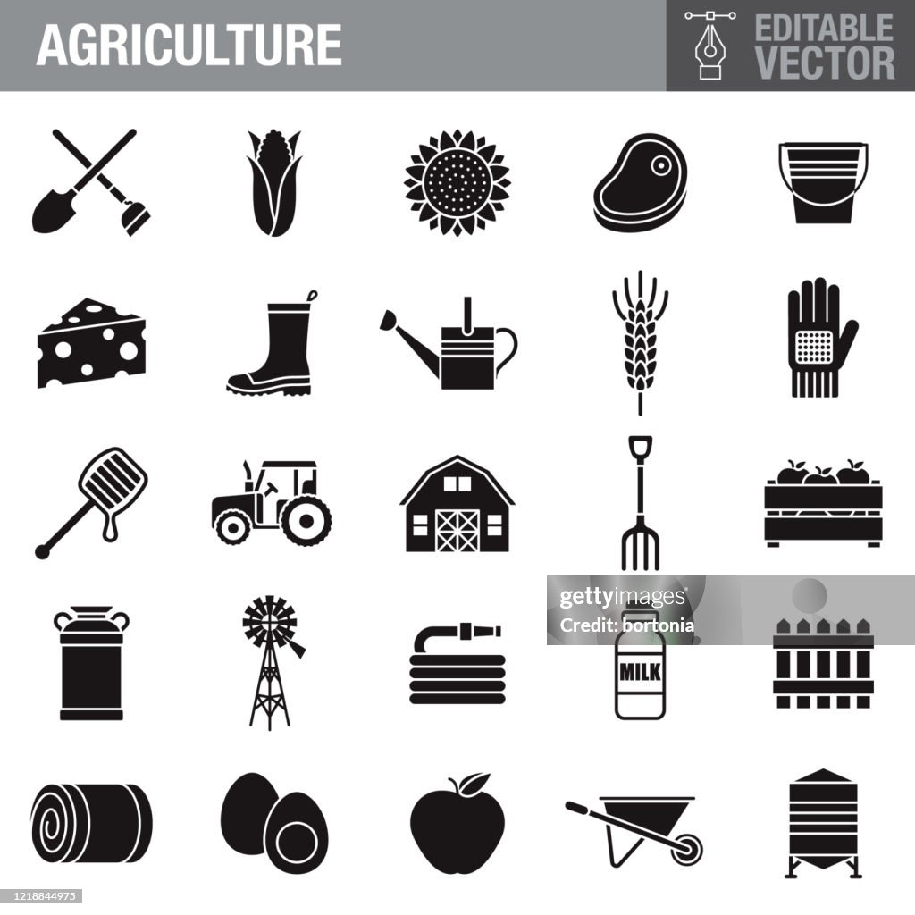 Agriculture and Farming Black Glyph Icon Set