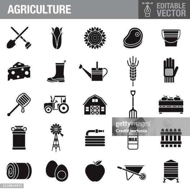 agriculture and farming black glyph icon set - till icon stock illustrations