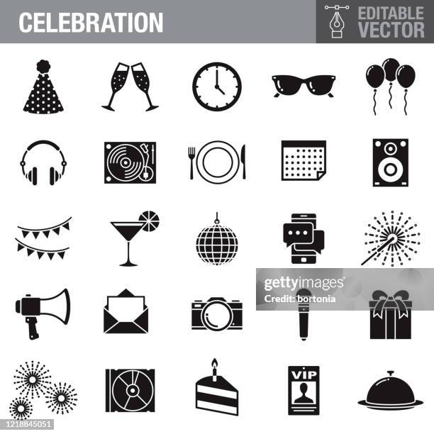 celebration editable stroke icon set - cake turntable stock illustrations