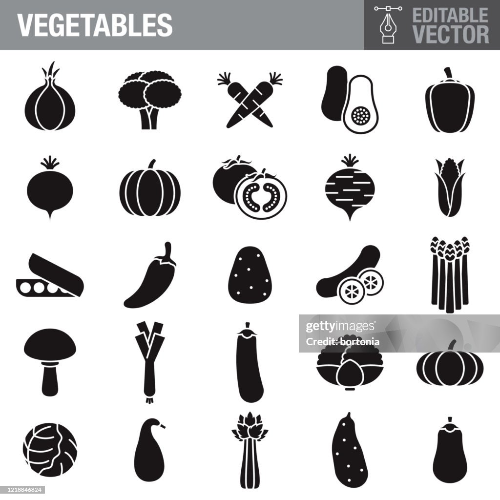 Vegetables Editable Stroke Icon Set