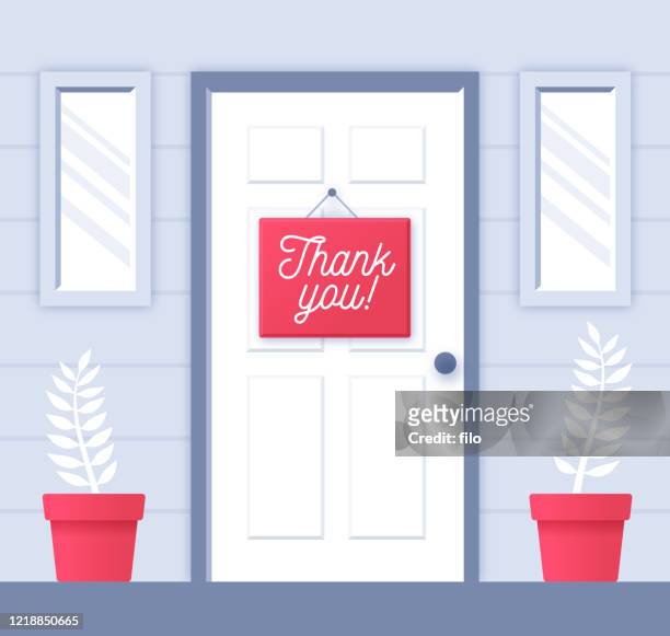 illustrations, cliparts, dessins animés et icônes de merci note sur la porte montrant gratitude - porte fermée
