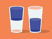 Illustration of two drinking glasses, glass half full or glass half empty