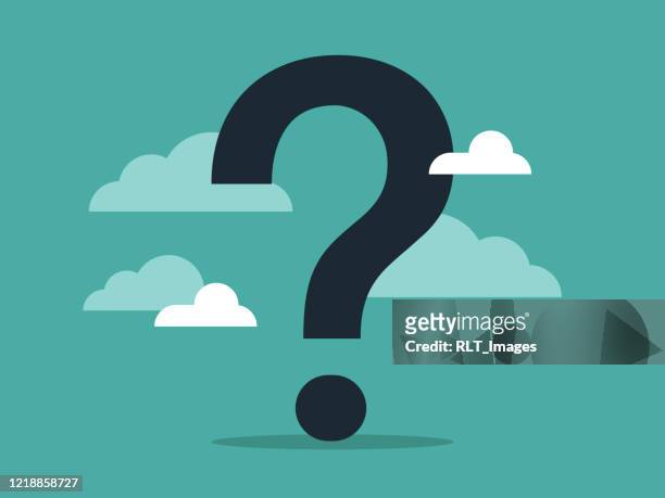illustration of a giant question mark surrounded by clouds and sky - mystery stock illustrations