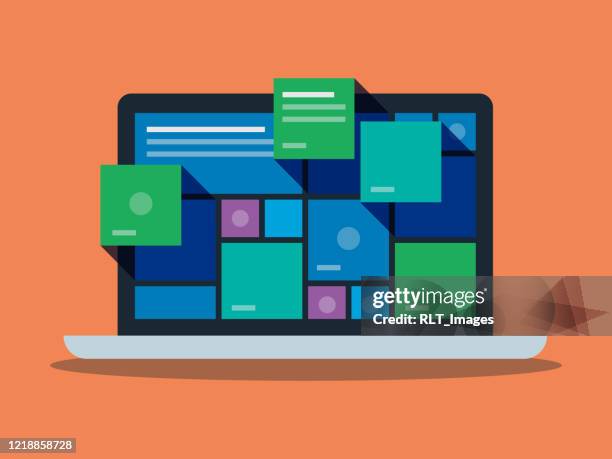 illustrations, cliparts, dessins animés et icônes de illustration des graphiques colorés d’interface d’utilisateur sur l’écran d’ordinateur portable - écran dordinateur