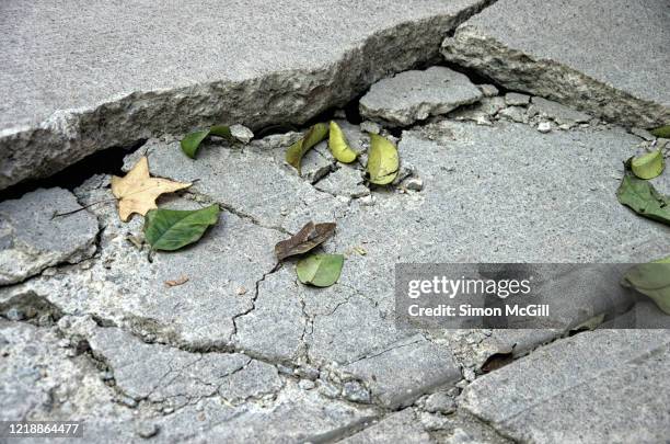 cracked and crushed concrete footpath - broken footpath stock pictures, royalty-free photos & images