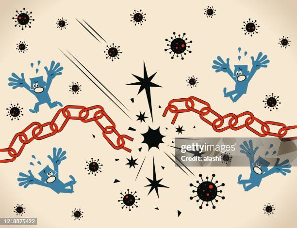 coronavirus (covid-19) has broken the supply chains, company closed and business shut down and worker being fired - broken chain stock illustrations