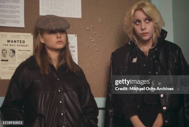 American actress Jodie Foster and American singer and musician Cherie Currie, of 'The Runaways', on the set of 'Foxes', directed by Adrian Lyne, in...