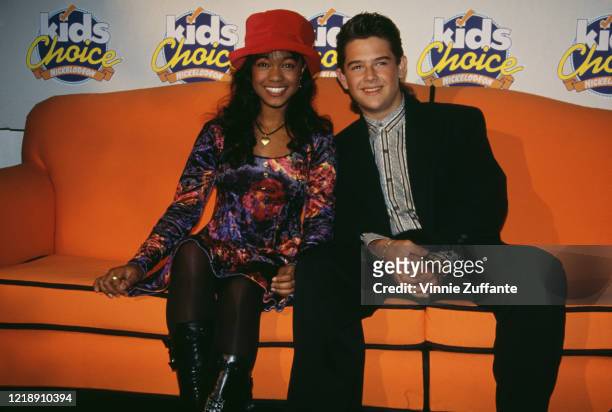 American actress and singer Tatyana Ali and American actor Brandon Call attend the 1992 Nickelodeon Kids' Choice Awards, held at the Star Trek...