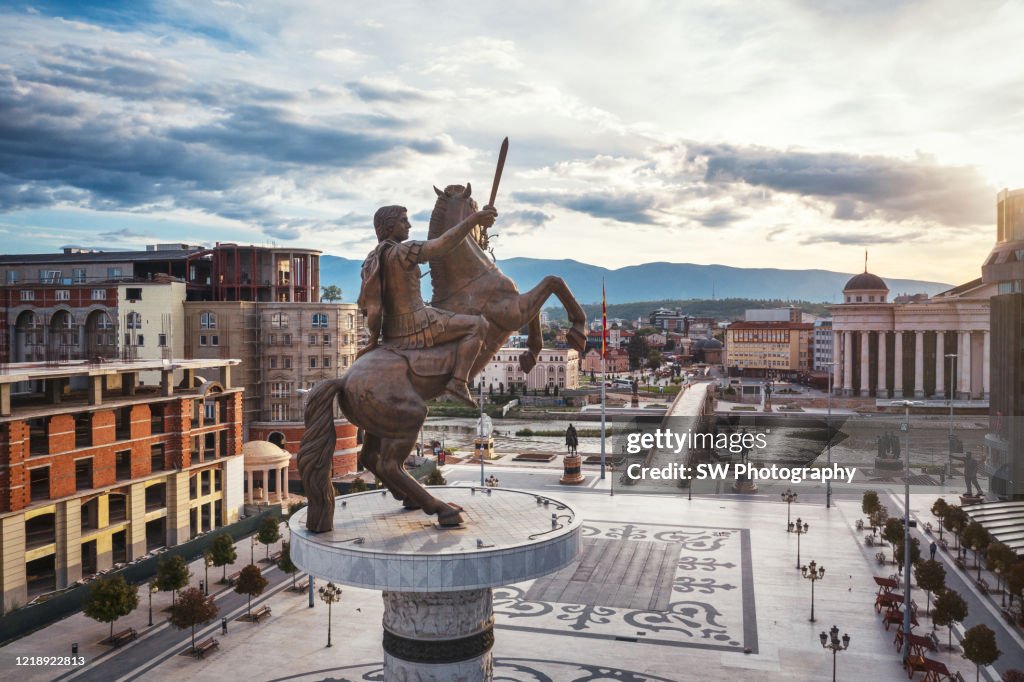 Warrior on a Horse monument in Skopje city center