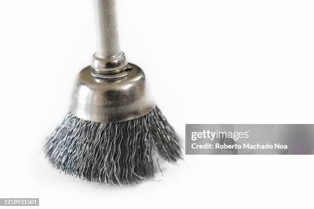 small metallic brush for a power tool - brushed steel stock pictures, royalty-free photos & images