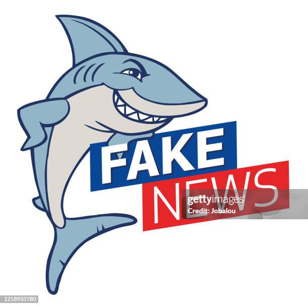 shark with bad fake news - fake advertisement stock illustrations