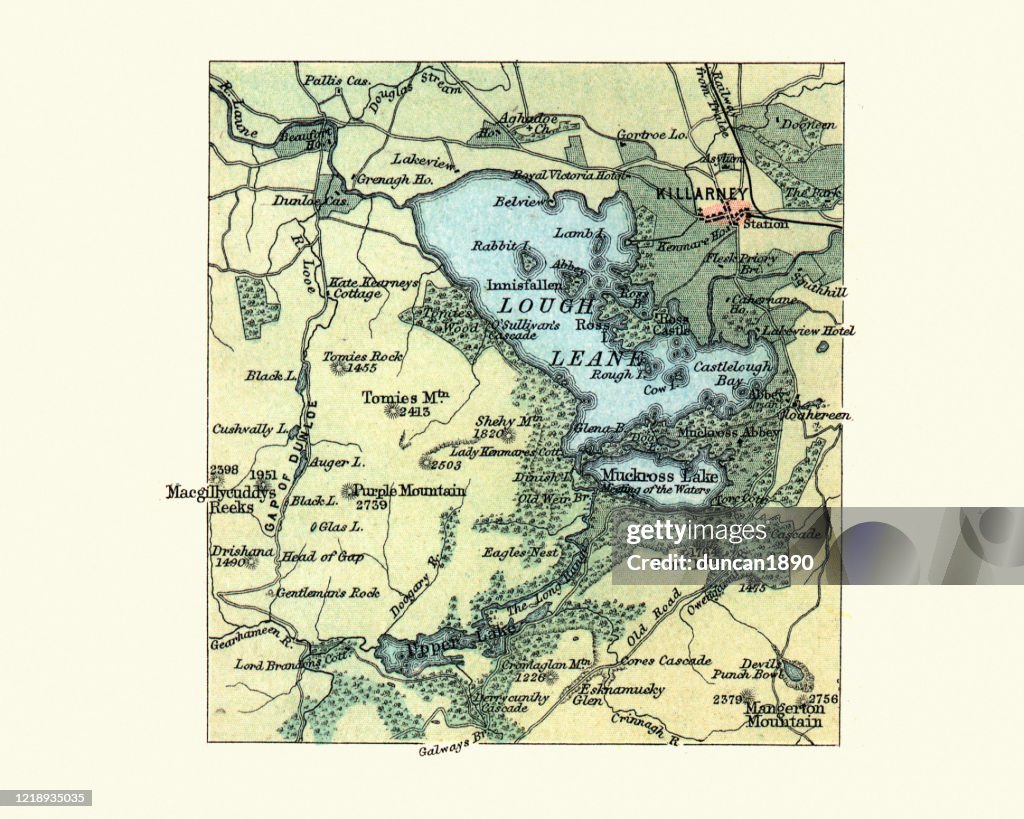 Antique Map of Killarney and Lough Leane, Ireland, 19th Century