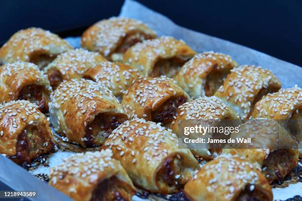 sausage rolls - sausage roll stock pictures, royalty-free photos & images