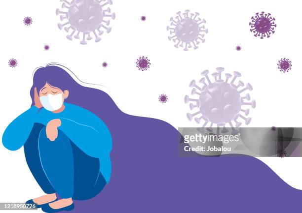 sad girl in solitude from social distancing in covid-19 coronavirus crisis - pandemic illness stock illustrations