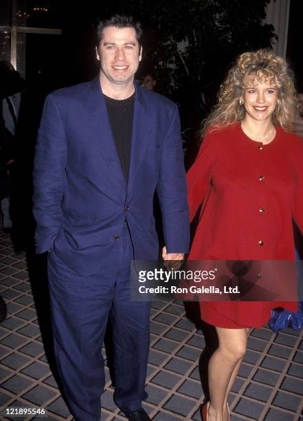 Actor John Travolta and actress Kelly Preston attend the "Grease" Original Theatre Production's 20th Anniversary Celebration on February 15, 1992 at...
