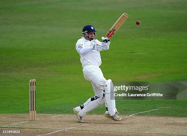 Phil Mustard of Durham in action during the LV County Championship match between Nottinghamshire and Durham at Trent Bridge on August 23, 2011 in...