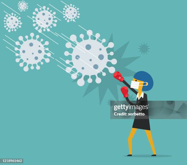 stop coronavirus - businesswoman - defeat covid stock illustrations