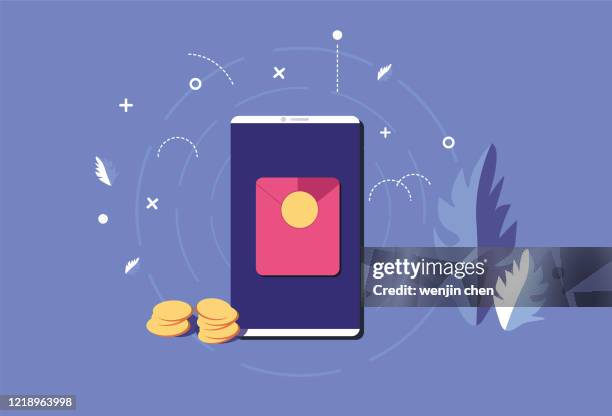mobile phone and red envelope - red envelope stock illustrations