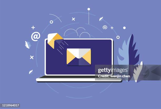 laptop and email sending - file room stock illustrations
