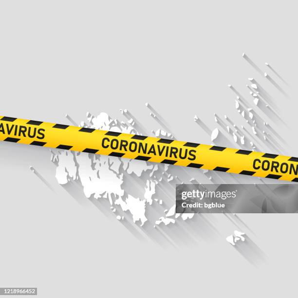 aland map with coronavirus caution tape. covid-19 outbreak - nordic archipelago stock illustrations