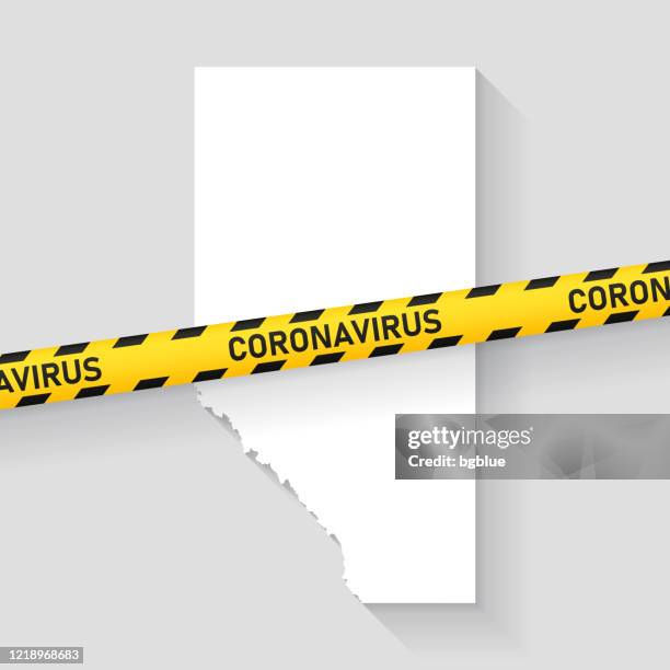 alberta map with coronavirus caution tape. covid-19 outbreak - edmonton stock illustrations