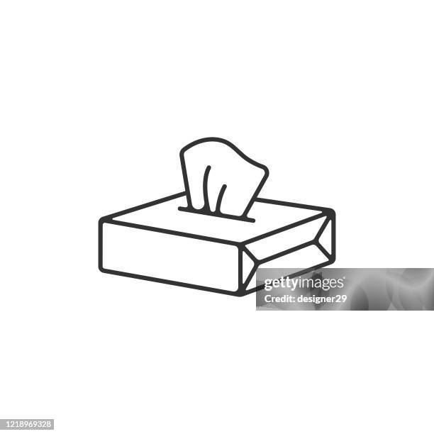 stockillustraties, clipart, cartoons en iconen met weefsel, papieren servetten en natte doekjes box line icon vector design. - tissue