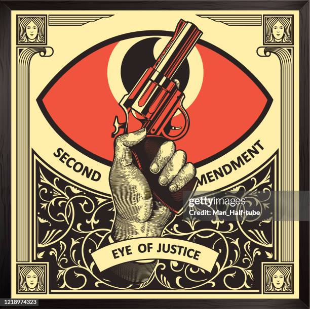 stockillustraties, clipart, cartoons en iconen met tweede amendement illustratie - shooting a weapon