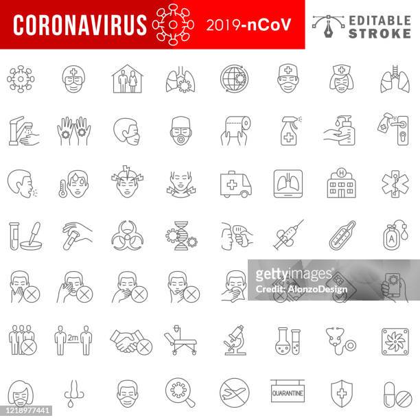 coronavirus 2019-ncov disease symptoms and prevention icon set. - symptom stock illustrations