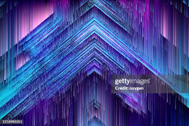 abstract triangle geometric shapes blue speed motion glitch textured fractal background - glitch art stockfoto's en -beelden