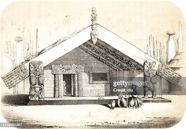 a chief's house in new zealand - house new zealand stock illustrations