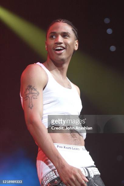 Singer, songwriter, rapper, record producer and actor, Tremaine Neverson, better known by his stage name Trey Songz, is shown performing on stage...