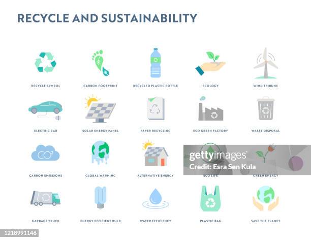 recycle and sustainability flat icon set. pixel perfect. - sustainable development goals stock illustrations