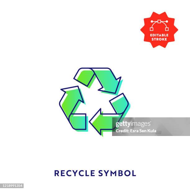 recycling symbol gradient flat line icon with editable stroke and pixel perfect. - recycling symbol stock illustrations