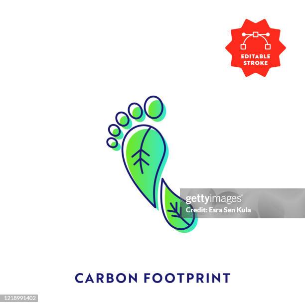 ilustrações de stock, clip art, desenhos animados e ícones de carbon footprint gradient flat line icon with editable stroke and pixel perfect. - pegada ecológica