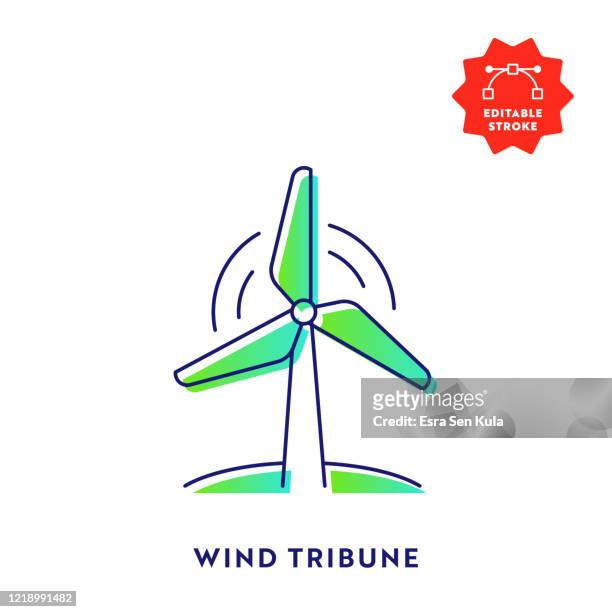 風力渦輪機梯度平線圖示與可編輯的描邊和圖元完美。 - 風力 幅插畫檔、美工圖案、卡通及圖標