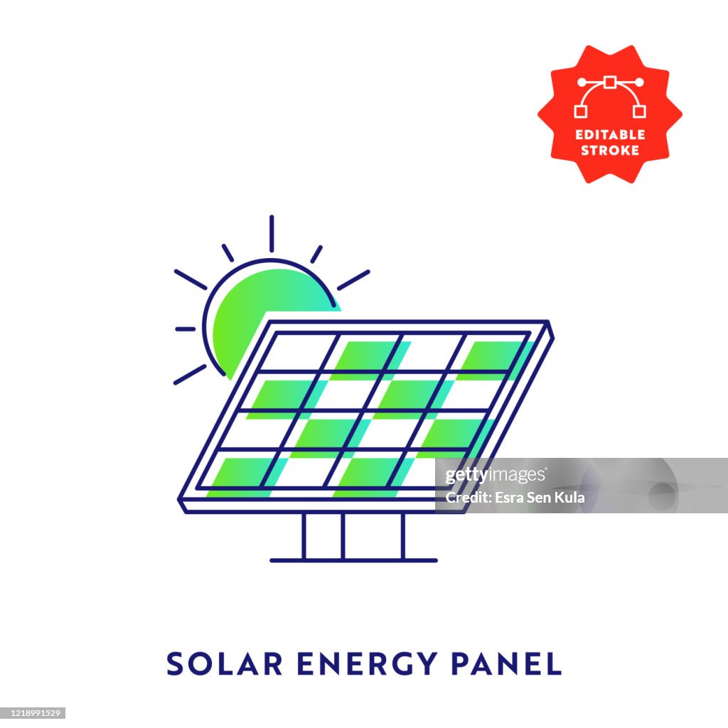 Solar Energy Panel Gradient Flat Line Icon with Editable Stroke and Pixel Perfect.