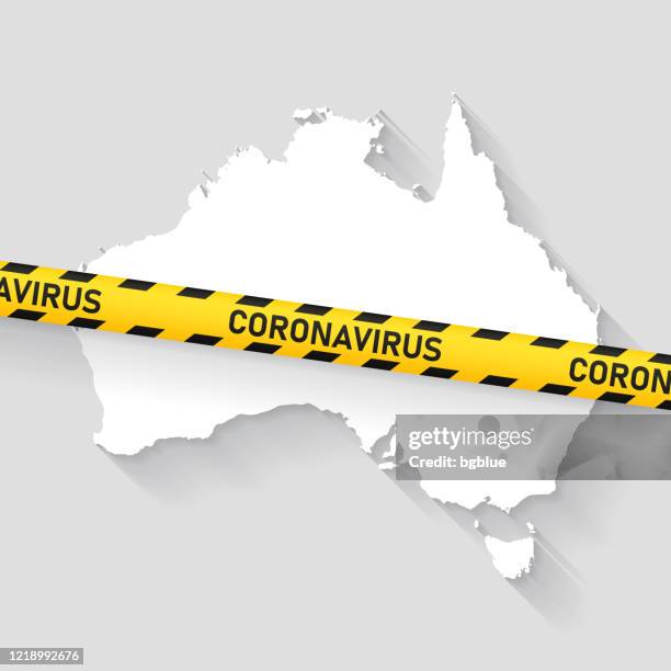 australia map with coronavirus caution tape. covid-19 outbreak - canberra culture stock illustrations