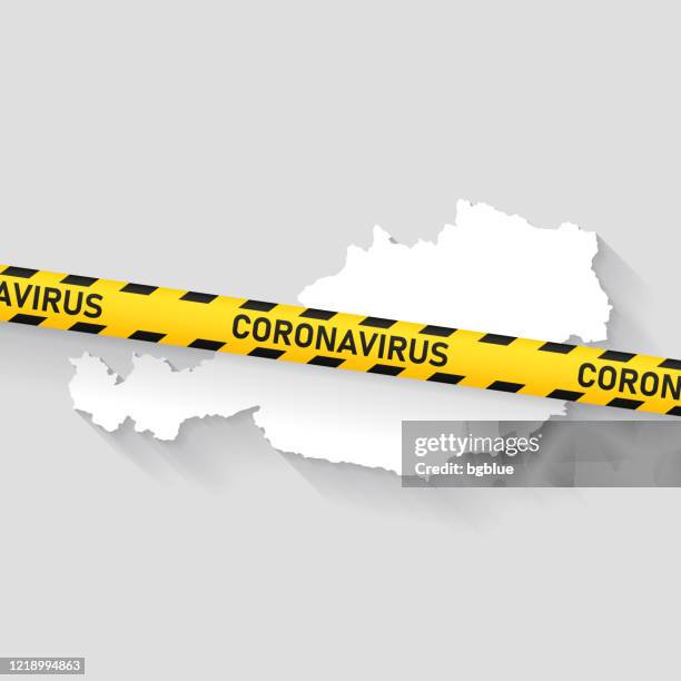 austria map with coronavirus caution tape. covid-19 outbreak - keep out sign stock illustrations