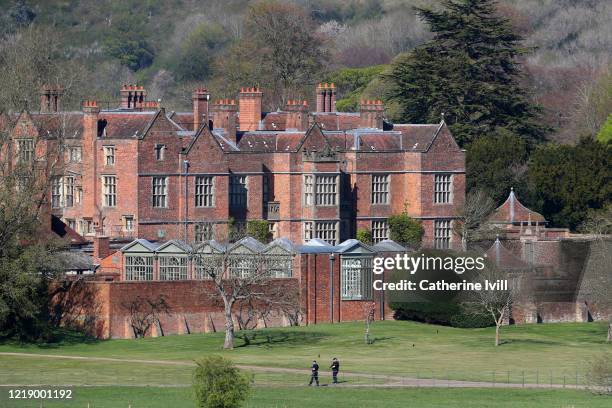 General view as armed police patrol outside Chequers, the country residence of Britain's Prime Minister, on April 15, 2020 in Aylesbury, England....