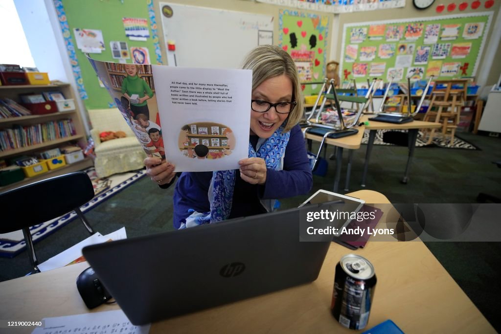 Teacher Instructs Remotely From Empty Classroom