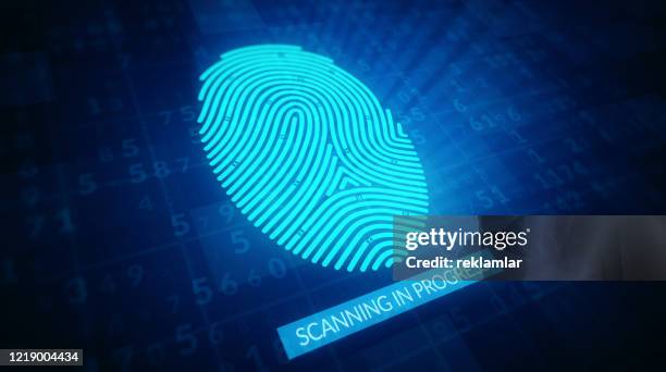 security scanning, scan fingerprint biometric identity and approval. concept of the future of security and password control through fingerprints in an advanced technological future and cybernetic - access control stock illustrations