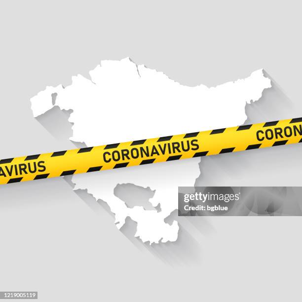 basque country map with coronavirus caution tape. covid-19 outbreak - bilbao stock illustrations