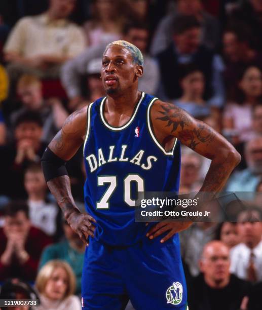 Dennis Rodman, Power Forward for the Dallas Mavericks during the NBA Midwest Division basketball game against the Seattle SuperSonics on 7th March...