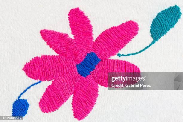 an embroidered cloth from puebla, mexico - embroidery fotografías e imágenes de stock